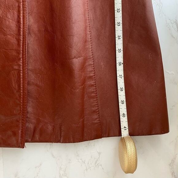 VINTAGE GENUINE COGNAC LEATHER 70s STYLE LONG BELTED TRENCH SZ 4 - Picture 14 of 14